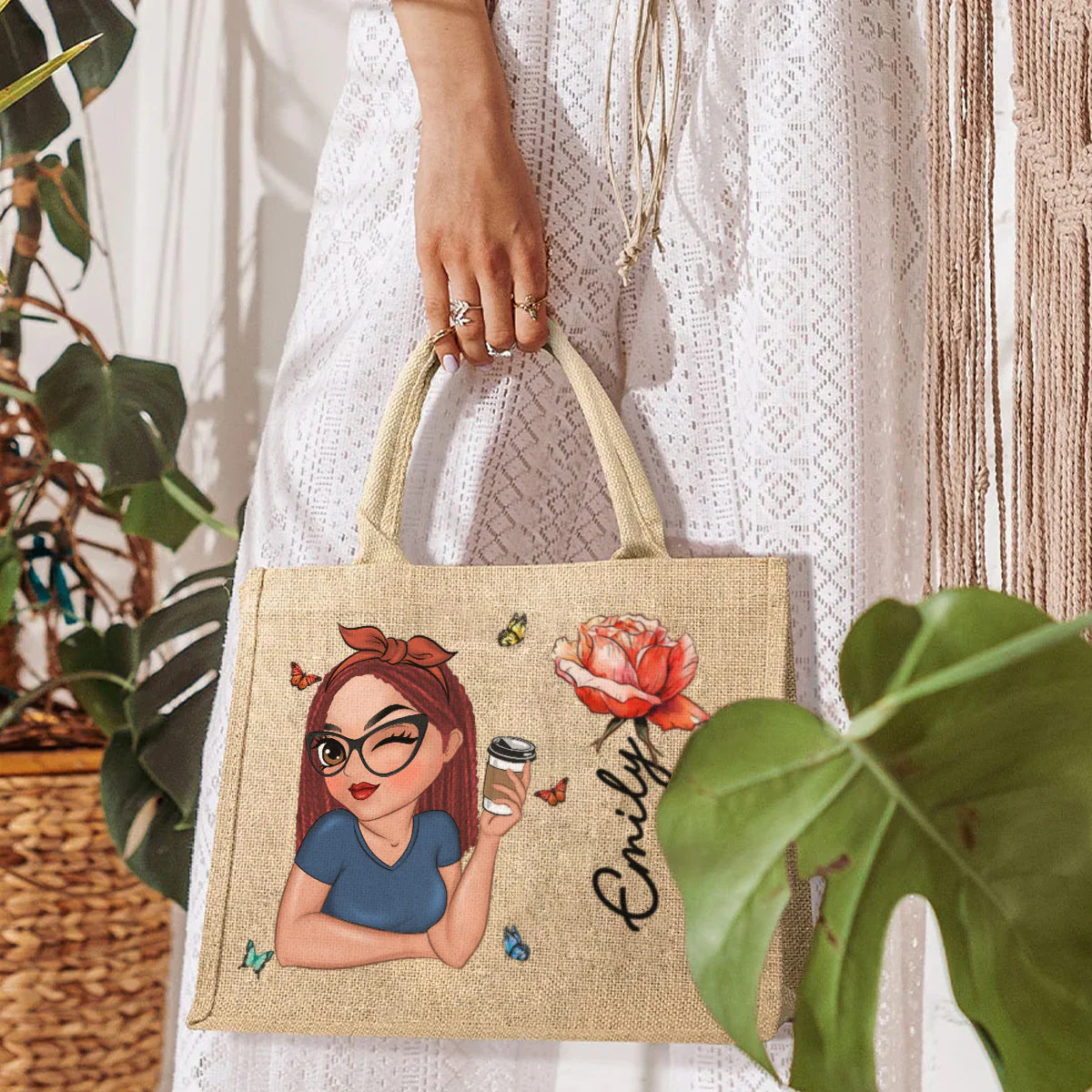 It Is Holiday Time - Personalized Custom Jute Tote Bag - Image 4