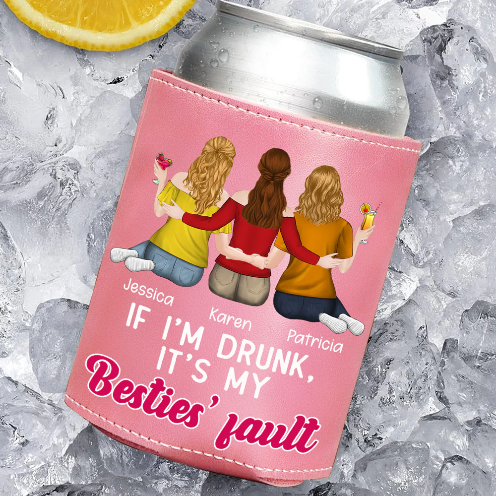 It Is My Sisters - Personalized Custom Pink Leather Can Cooler Holder - Image 3