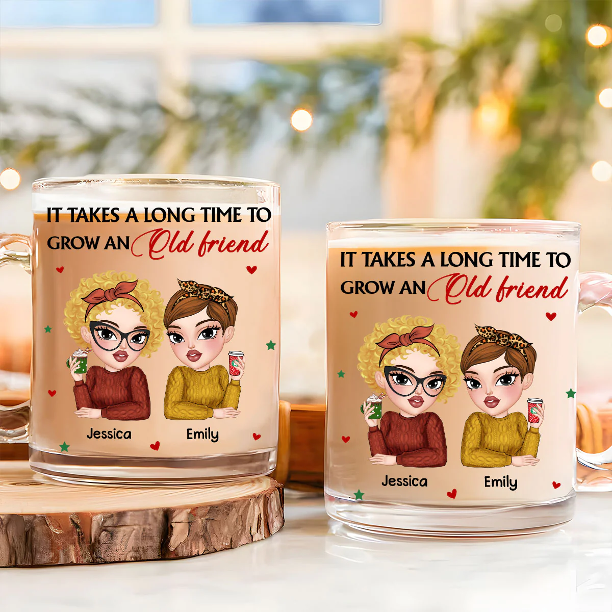 It Takes A Long Time To Grow Old Friends - Personalized Custom Glass Mug - Image 2