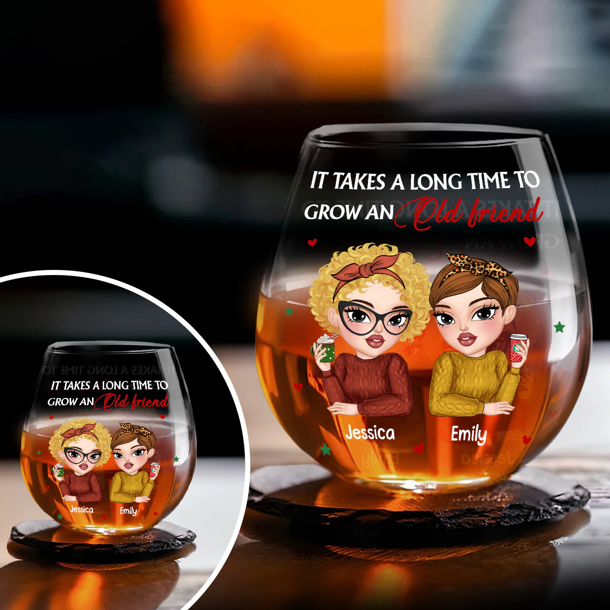 It Takes A Long Time To Grow Old Friends - Personalized Custom Wine Glass - Image 2