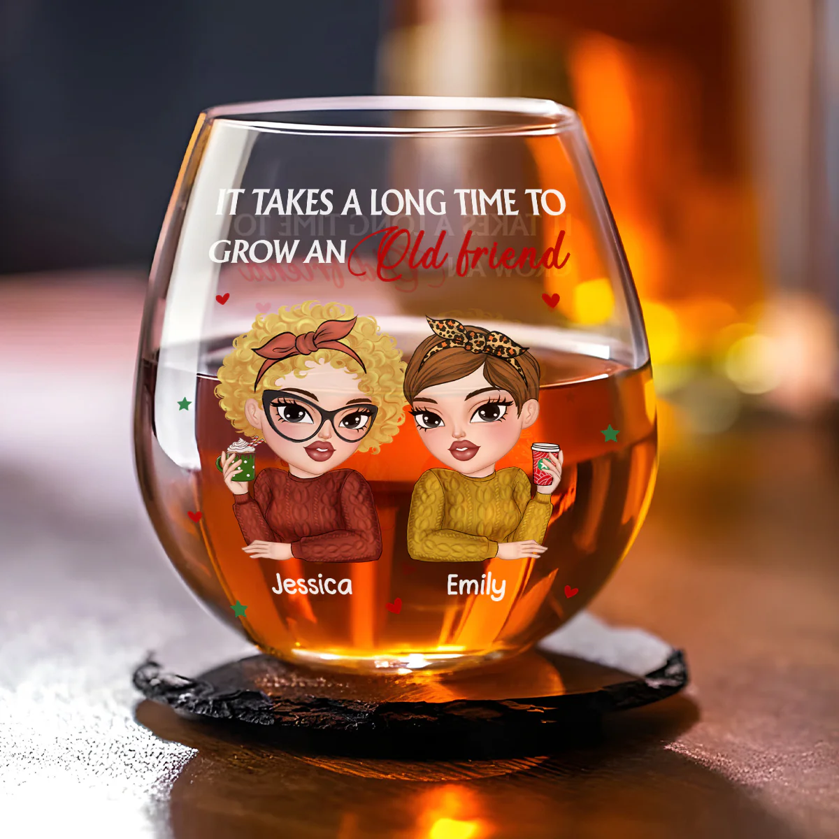 It Takes A Long Time To Grow Old Friends - Personalized Custom Wine Glass - Image 4
