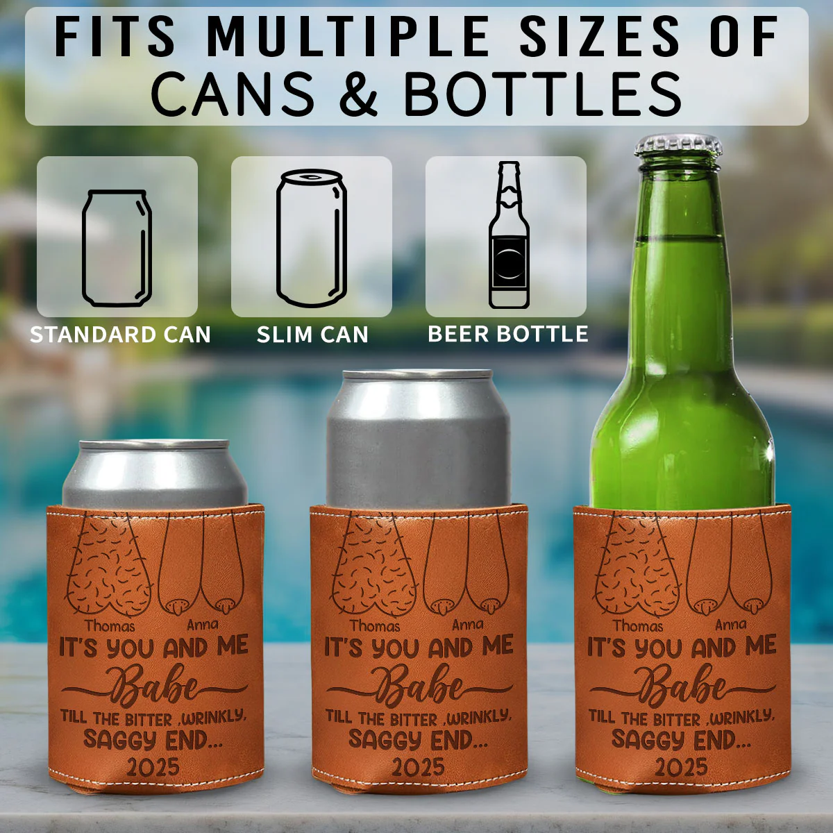 It's You And Me - Personalized Custom Engraved Leather Can Cooler Holder - Image 4