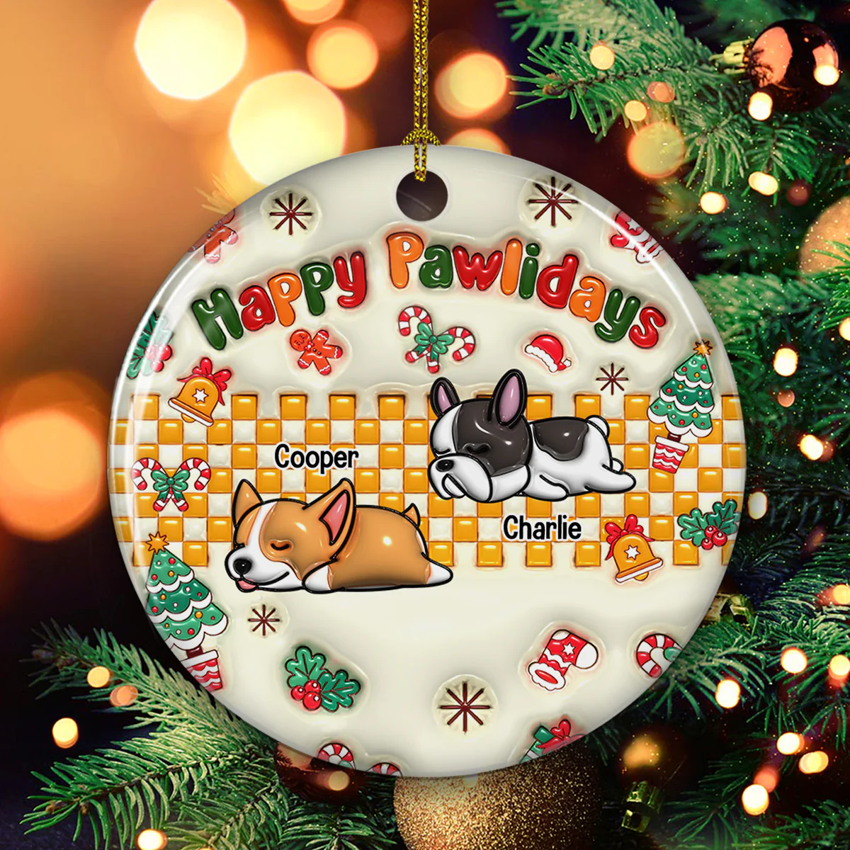 Jolly Pawlidays - Personalized Custom 3D Inflated Effect Ceramic Ornament - Image 2