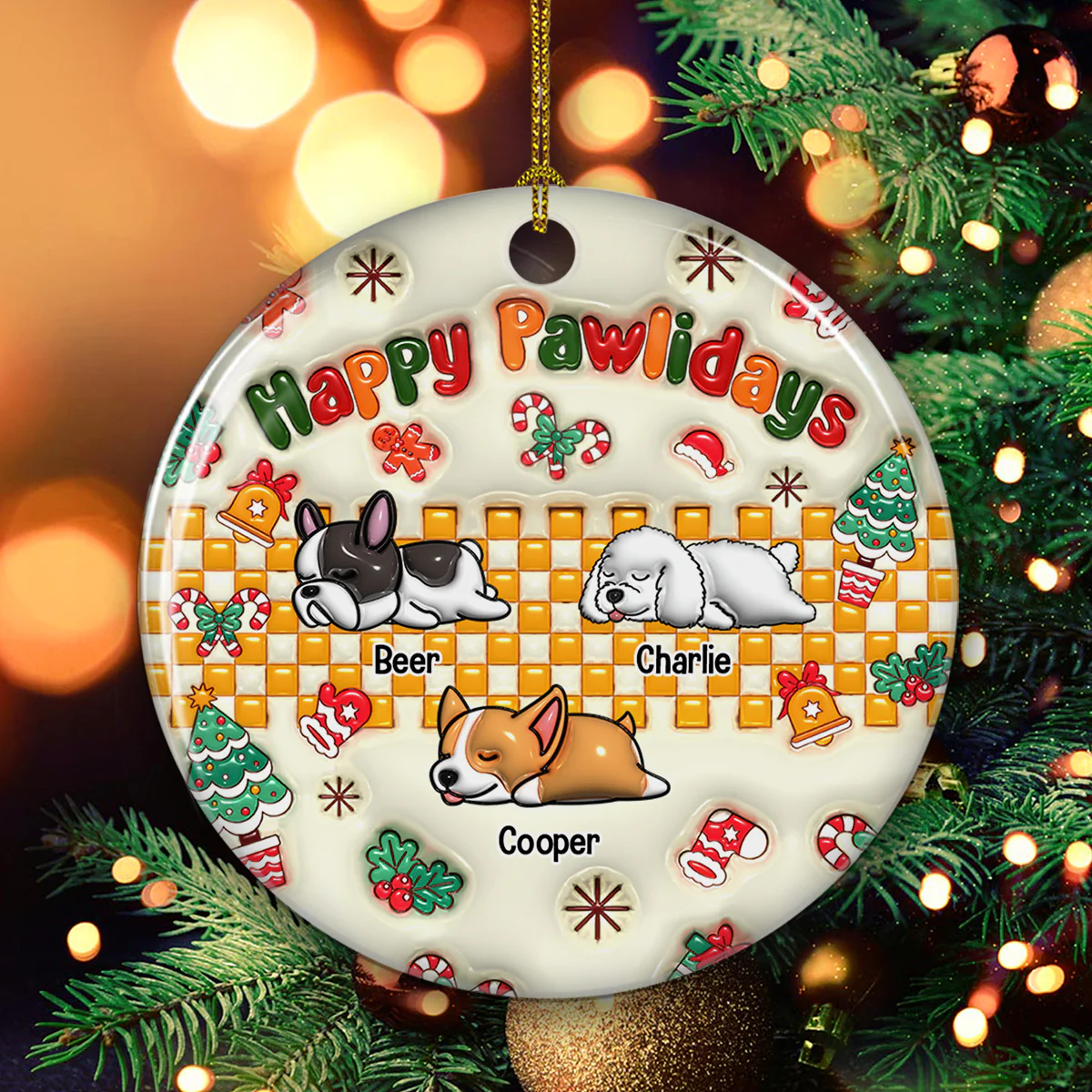 Jolly Pawlidays - Personalized Custom 3D Inflated Effect Ceramic Ornament - Image 3