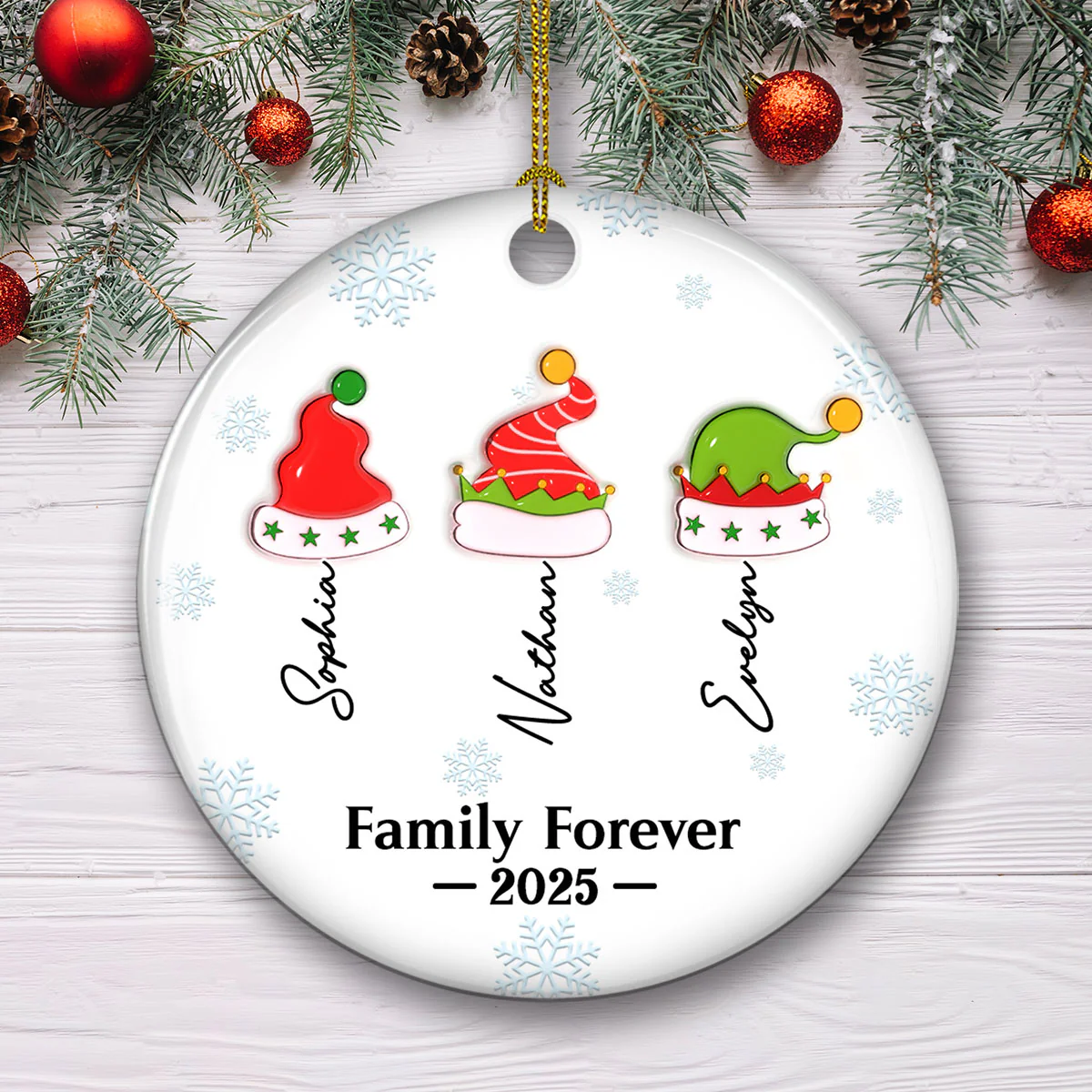 Joy Begins Where Family Gathers - Personalized Custom 3D Inflated Effect Ceramic Ornament - Image 2