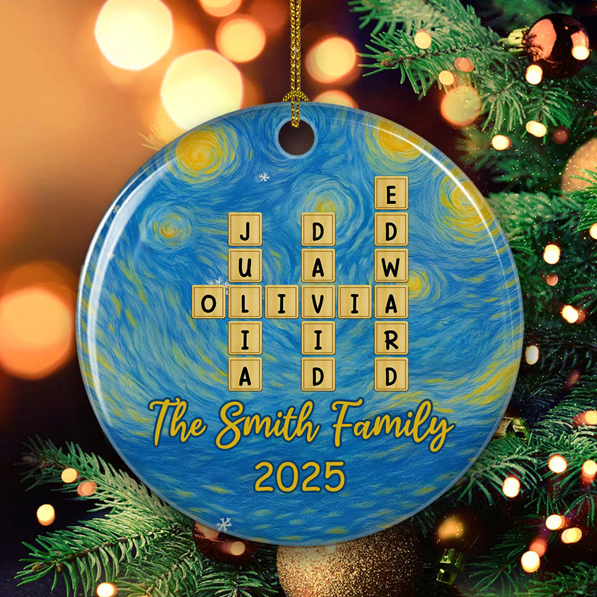 Joyful Family Christmas - Personalized Custom Ceramic Ornament - Image 2