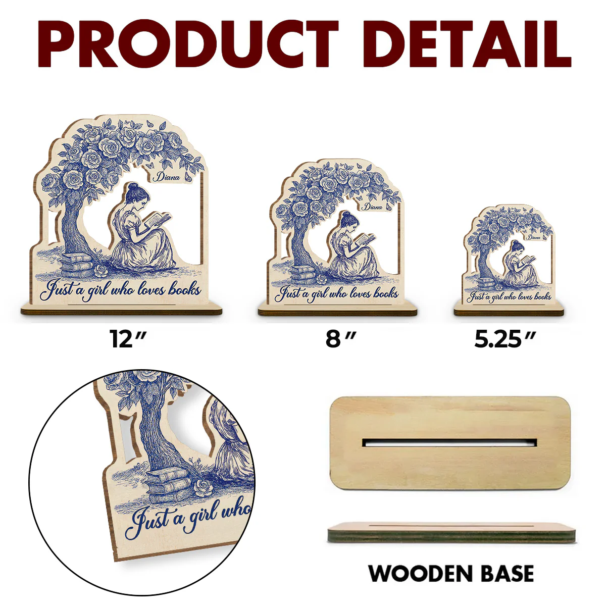 Just A Girl Loves Book - Personalized Custom 2-Layer Wood Plaque With Flat Base - Image 5