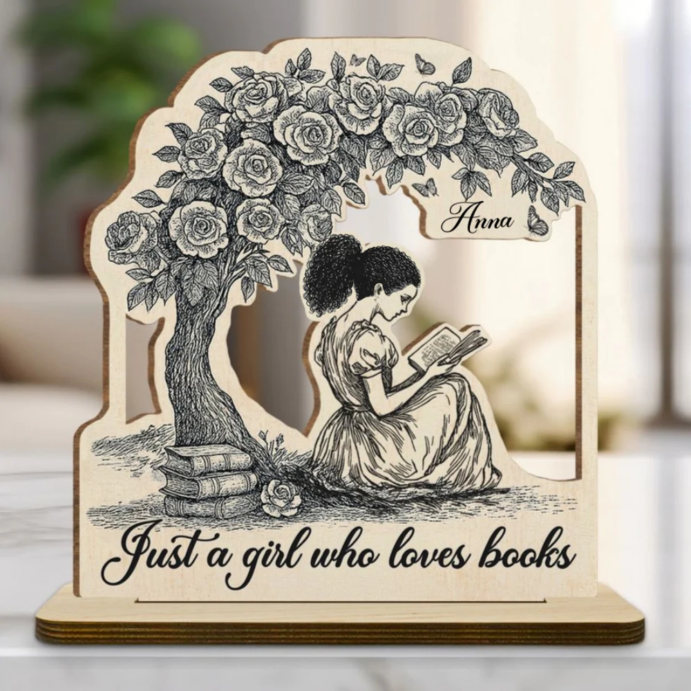 Just A Girl Loves Book - Personalized Custom 2-Layer Wood Plaque With Flat Base - Image 7