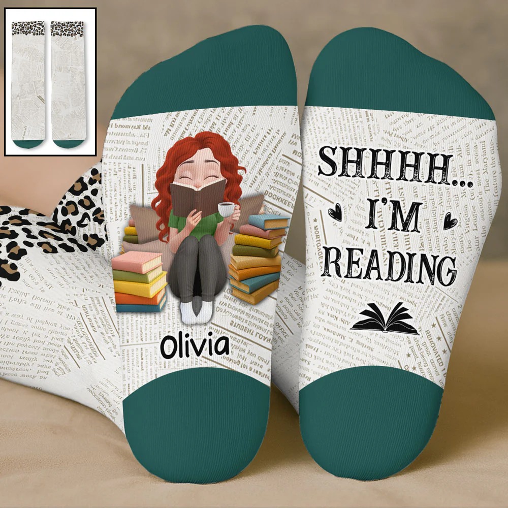 Just A Girl Loves Books - Personalized Custom Crew Socks - Image 6