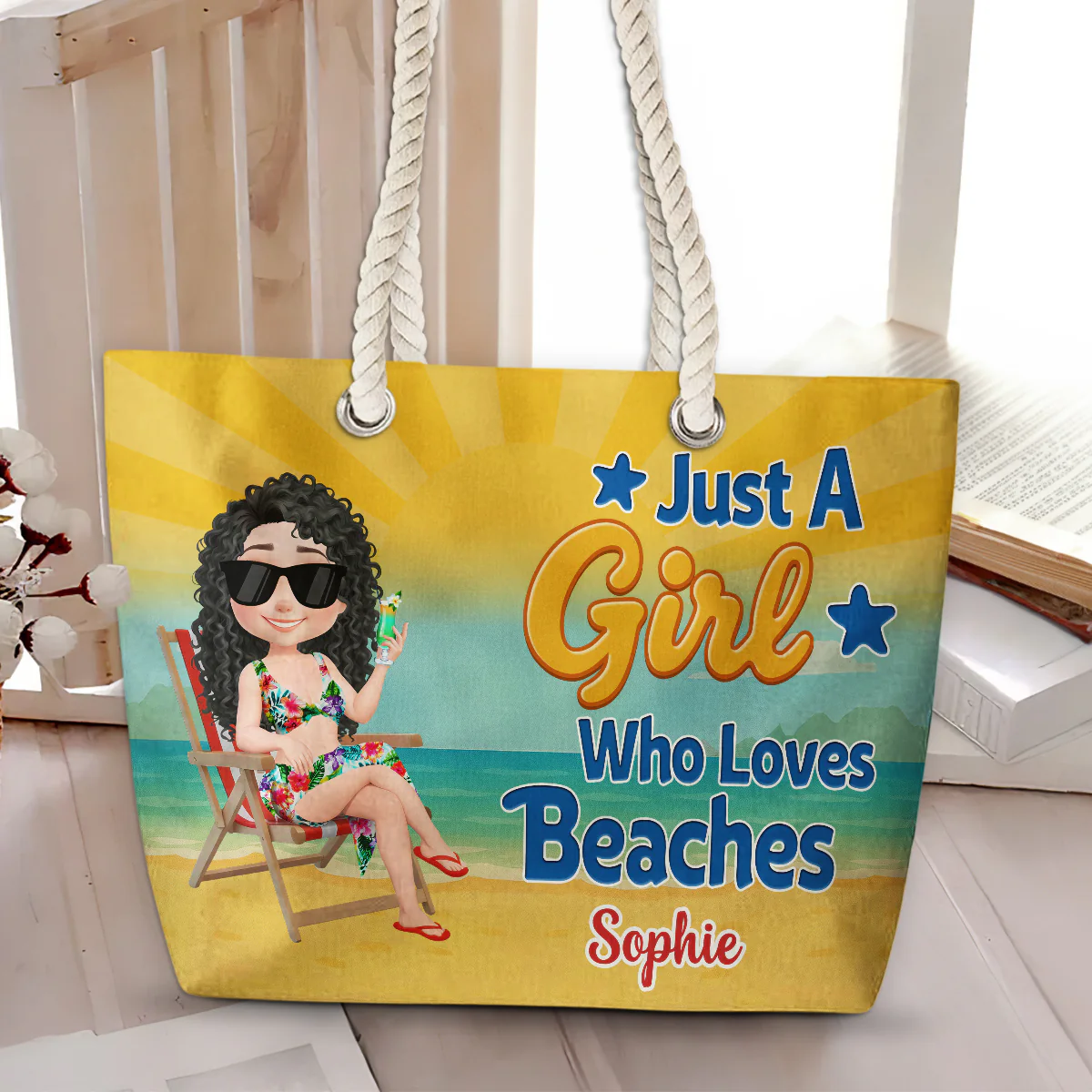 Just A Girl Who Loves Beaches Cartoonize - Personalized Custom Beach Bag - Image 6