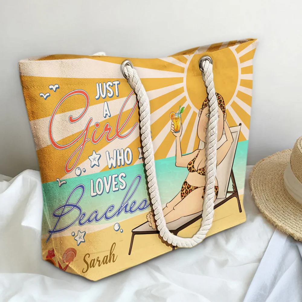 Just A Girl Who Loves Beaches - Personalized Beach Bag - Image 4