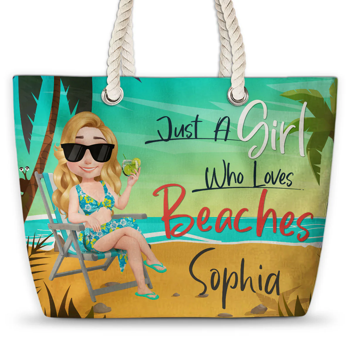 Just A Girl Who Loves Beaches - Personalized Custom Beach Bag - Image 4