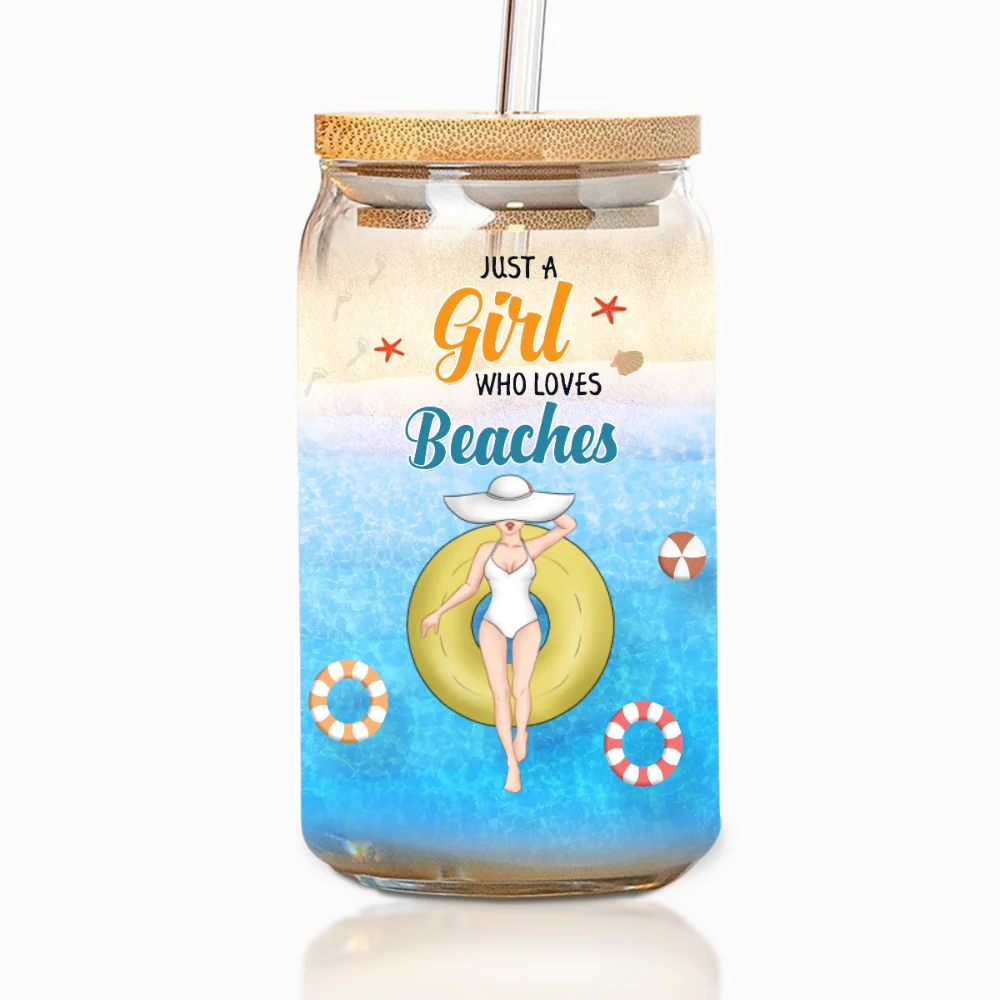 Just A Girl Who Loves Beaches - Personalized Custom Glass Can - Image 5