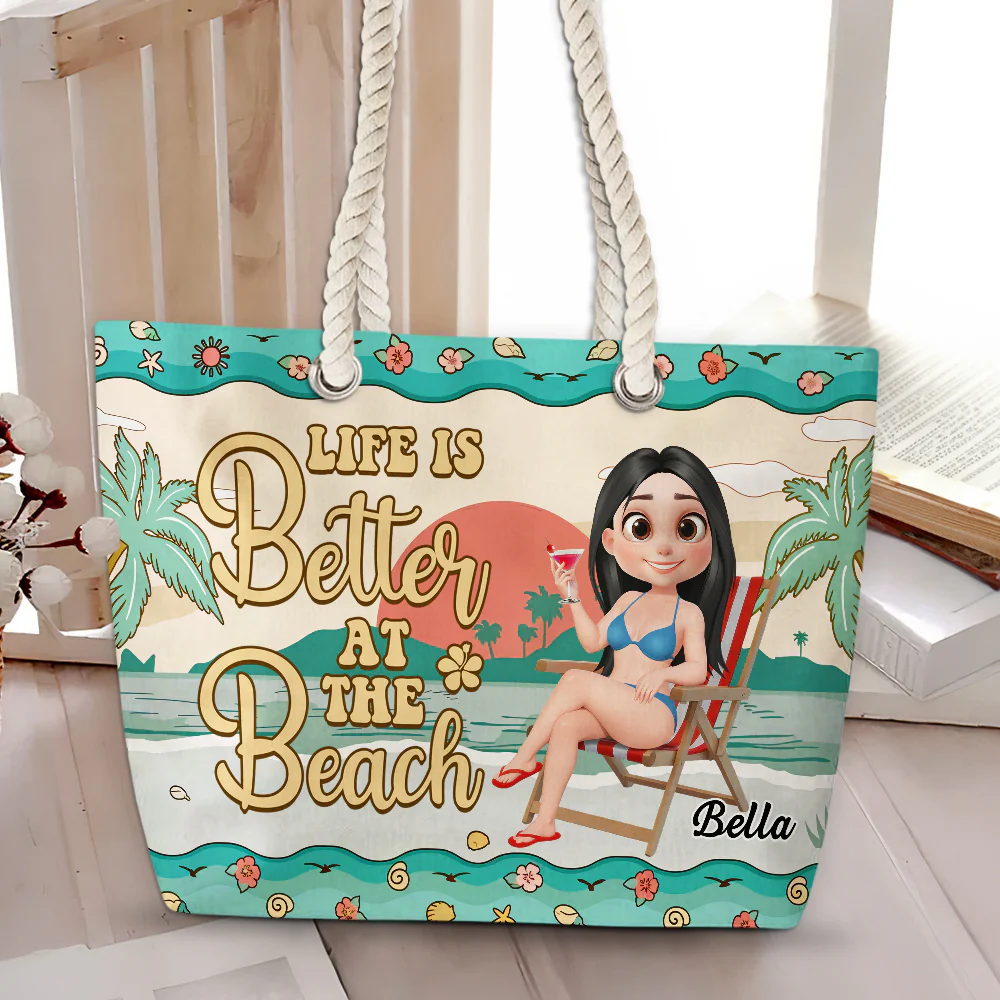 Just A Girl Who Loves Beaches - Personalized Custom Beach Bag - Image 3