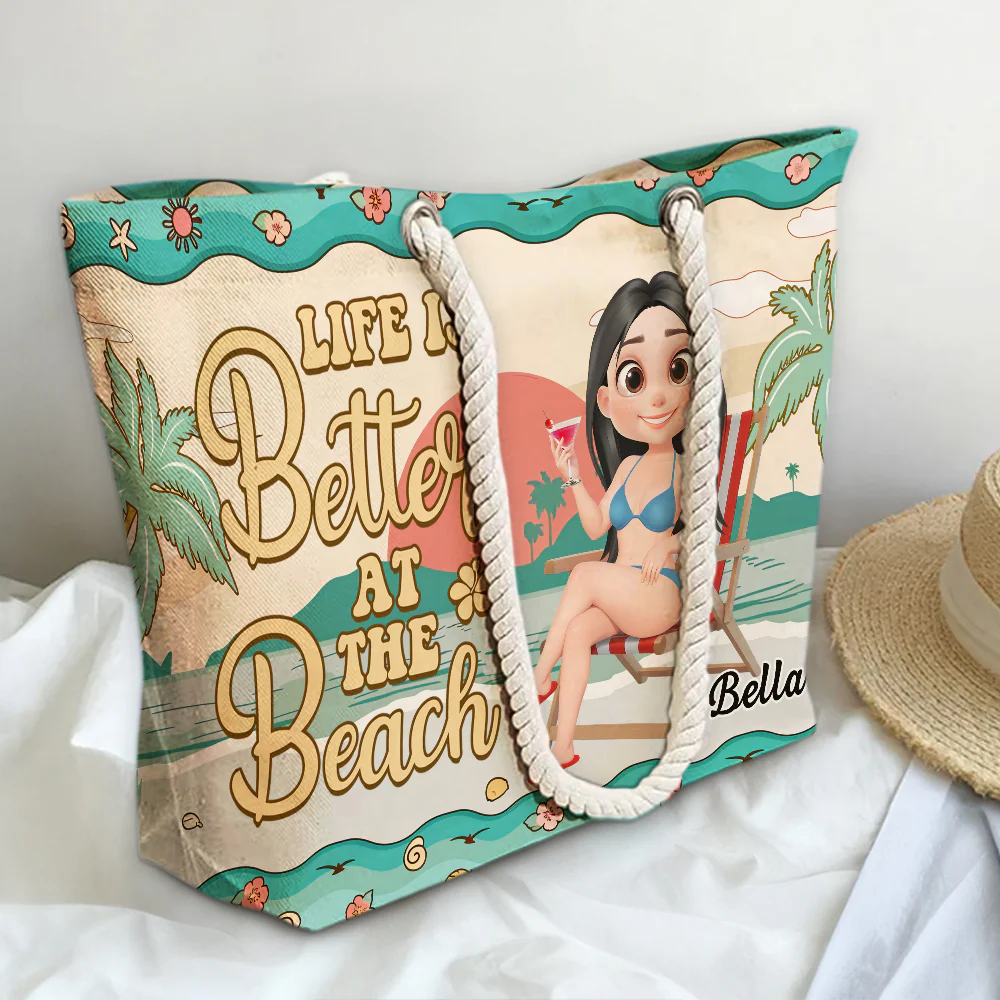 Just A Girl Who Loves Beaches - Personalized Custom Beach Bag - Image 4