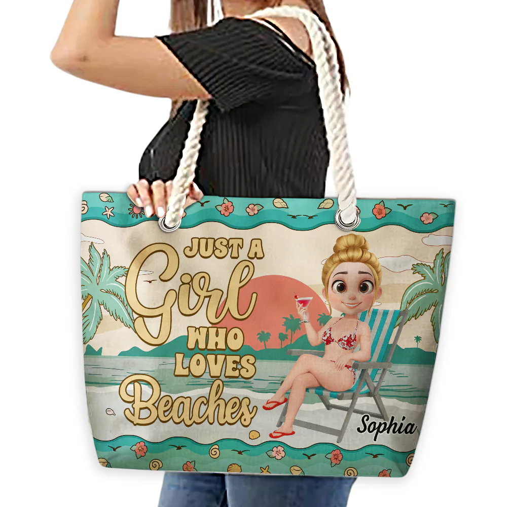 Just A Girl Who Loves Beaches - Personalized Custom Beach Bag - Image 5