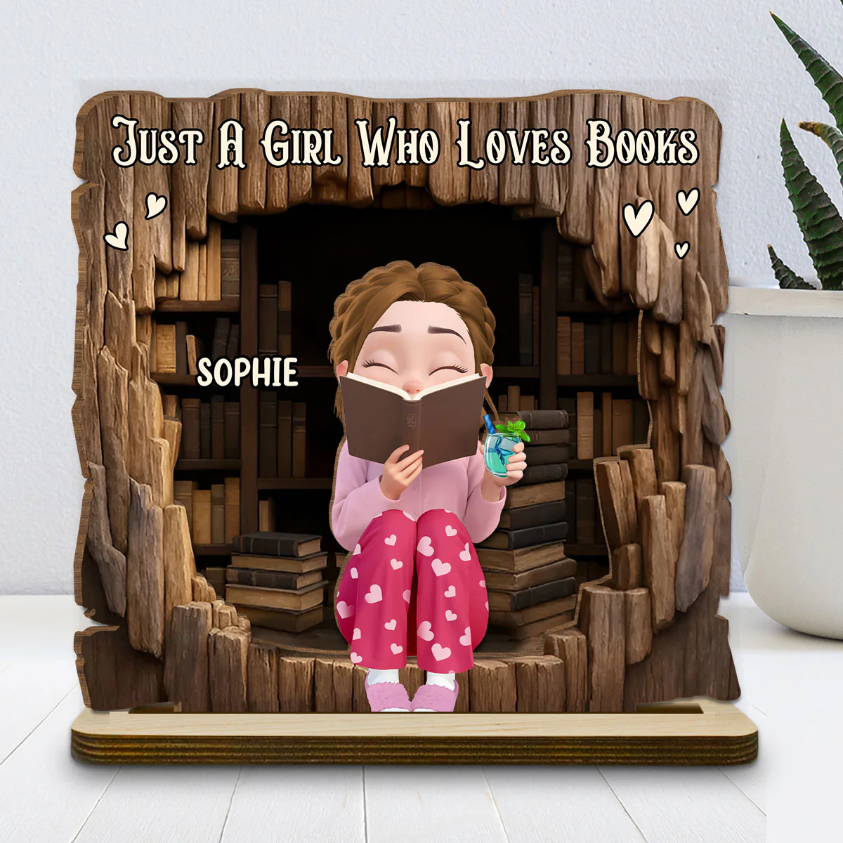 Just A Girl Who Loves Book - Personalized Custom 2-Layer Wood Plaque With Flat Base - Image 2
