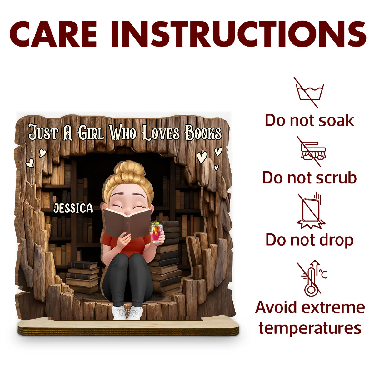Just A Girl Who Loves Book - Personalized Custom 2-Layer Wood Plaque With Flat Base - Image 5