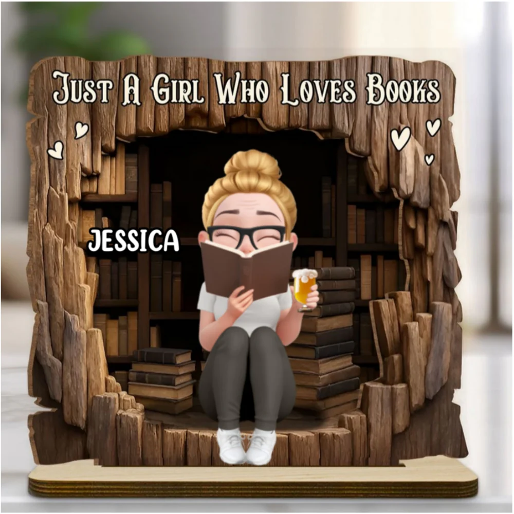 Just A Girl Who Loves Book - Personalized Custom 2-Layer Wood Plaque With Flat Base - Image 7