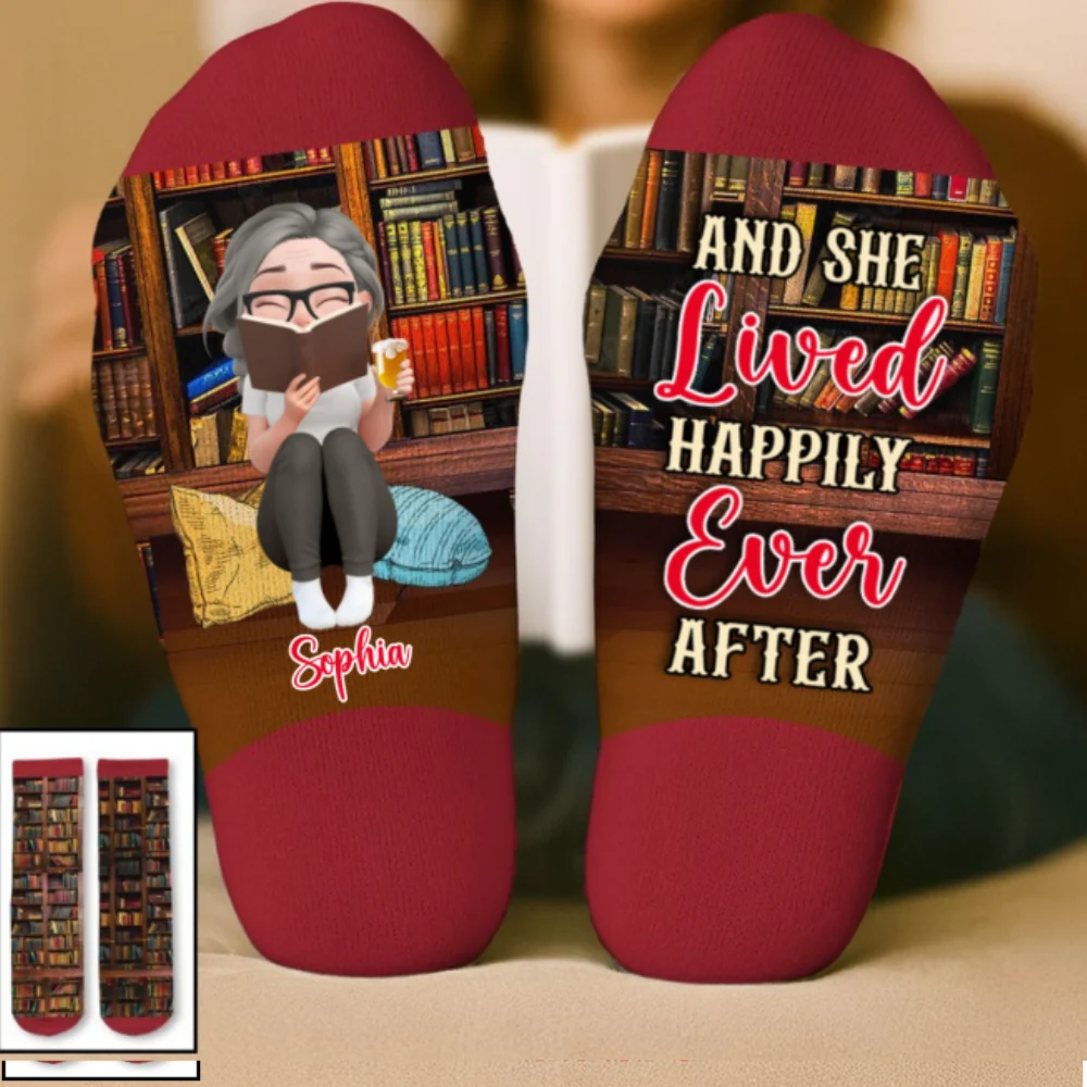 Just A Girl Who Loves Books - Personalized Custom Crew Socks - Image 9
