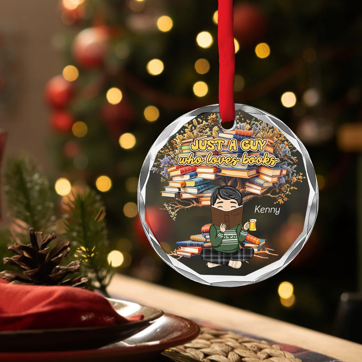 Just A Girl Who Loves Books - Personalized Custom Glass Ornament - Image 3
