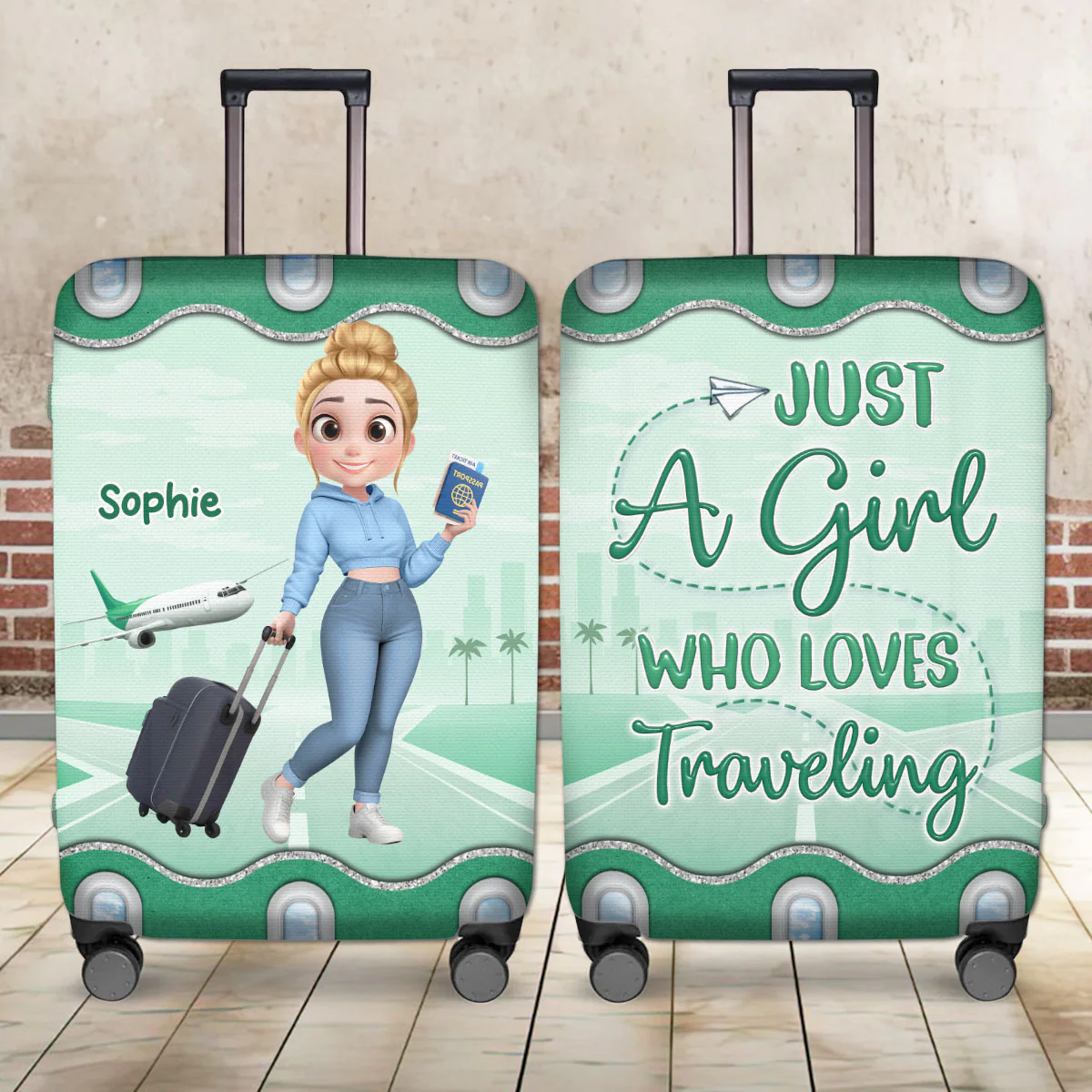 Just A Girl Who Loves Traveling Cartoonize - Personalized Custom Luggage Cover - Image 3
