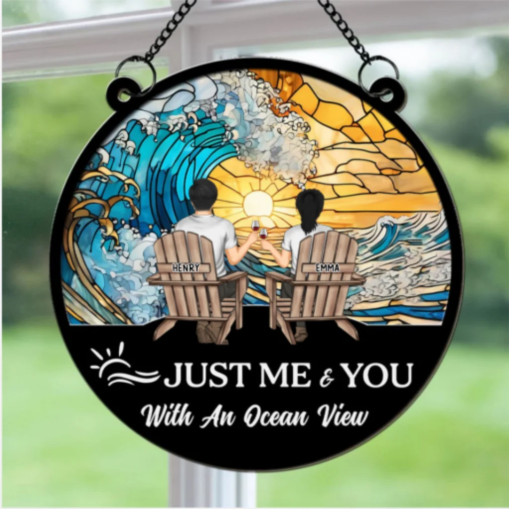 Just Me & You With An Ocean View - Personalized Custom Suncatcher - Image 5