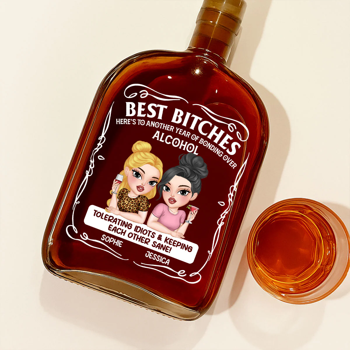 Keeping Each Other Sane Bestie - Personalized Custom Spirits Decanter - Image 2