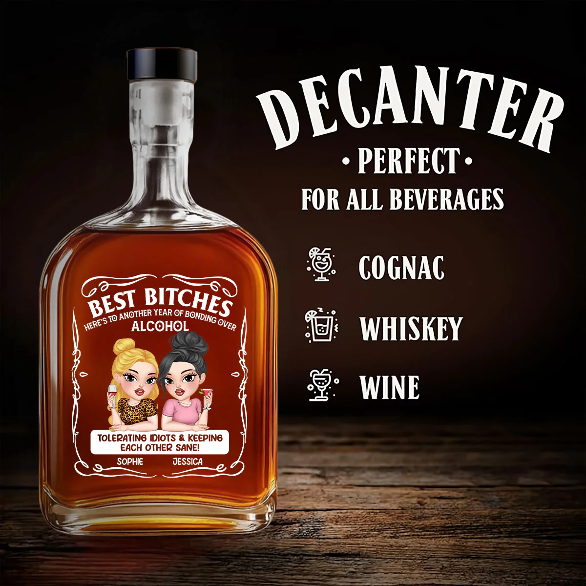 Keeping Each Other Sane Bestie - Personalized Custom Spirits Decanter - Image 4