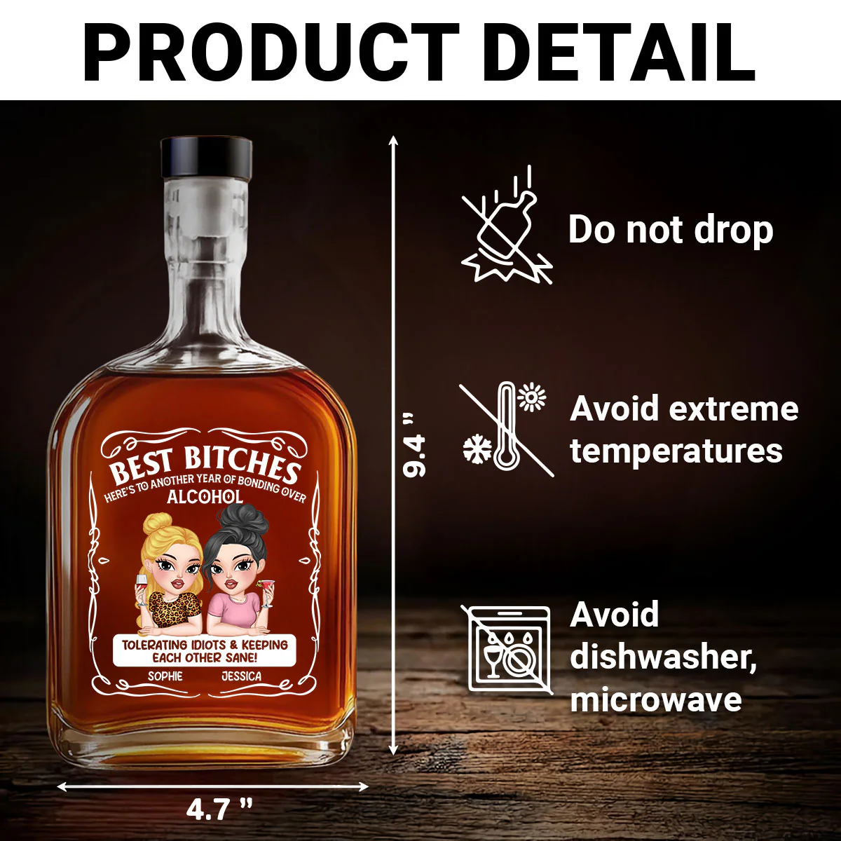 Keeping Each Other Sane Bestie - Personalized Custom Spirits Decanter - Image 5