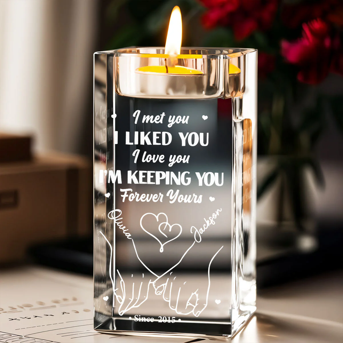 Keeping You - Personalized Custom Engraved Crystal Candle Holder - Image 3