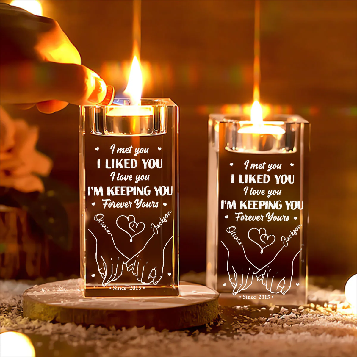 Keeping You - Personalized Custom Engraved Crystal Candle Holder - Image 5