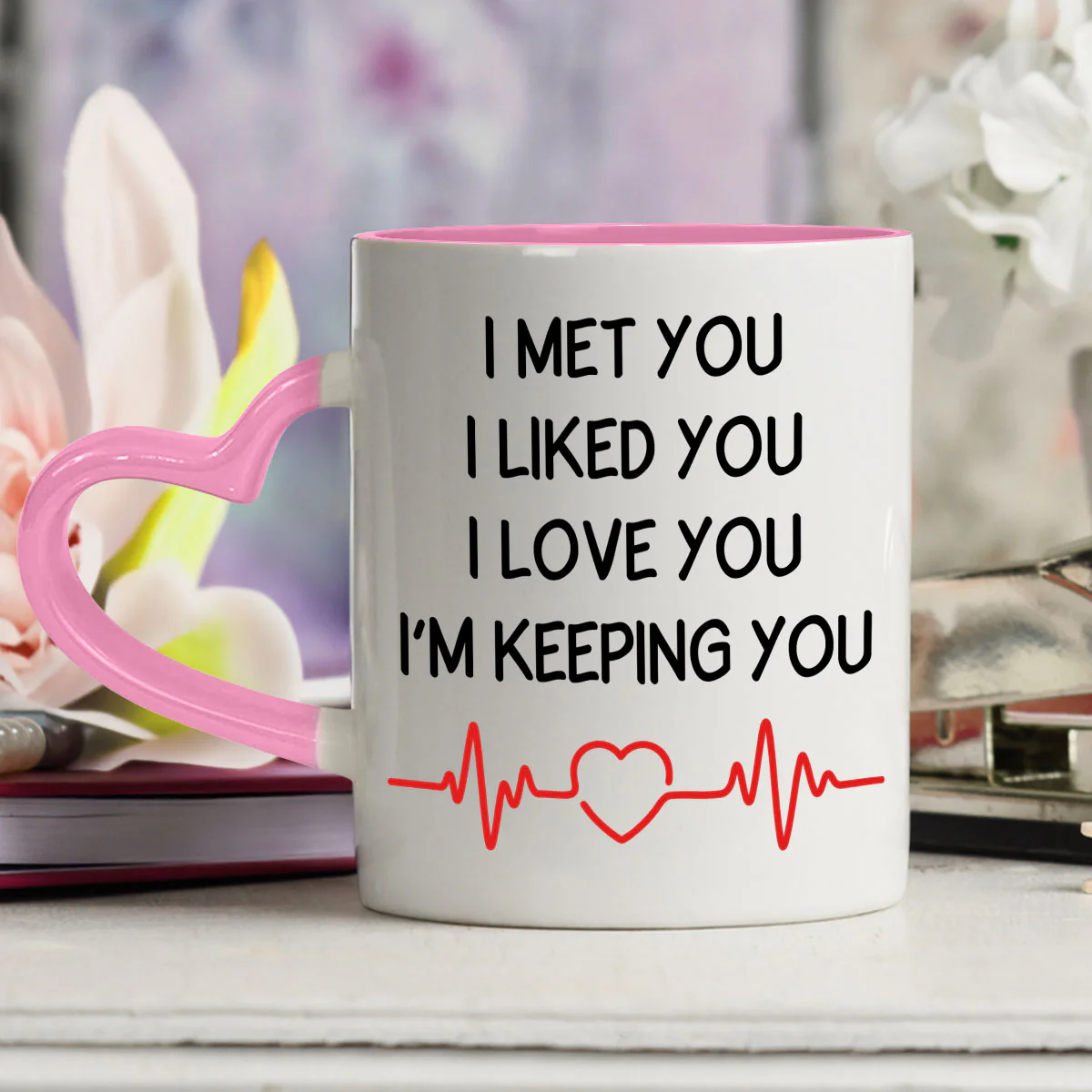 Keeping You - Personalized Custom Heart Handle Mug - Image 4