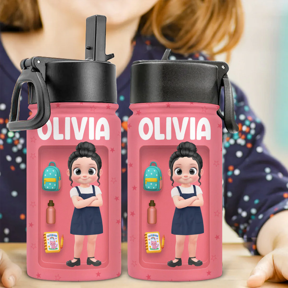 Kid Back To School - Personalized Custom Kids Water Bottle - Image 2
