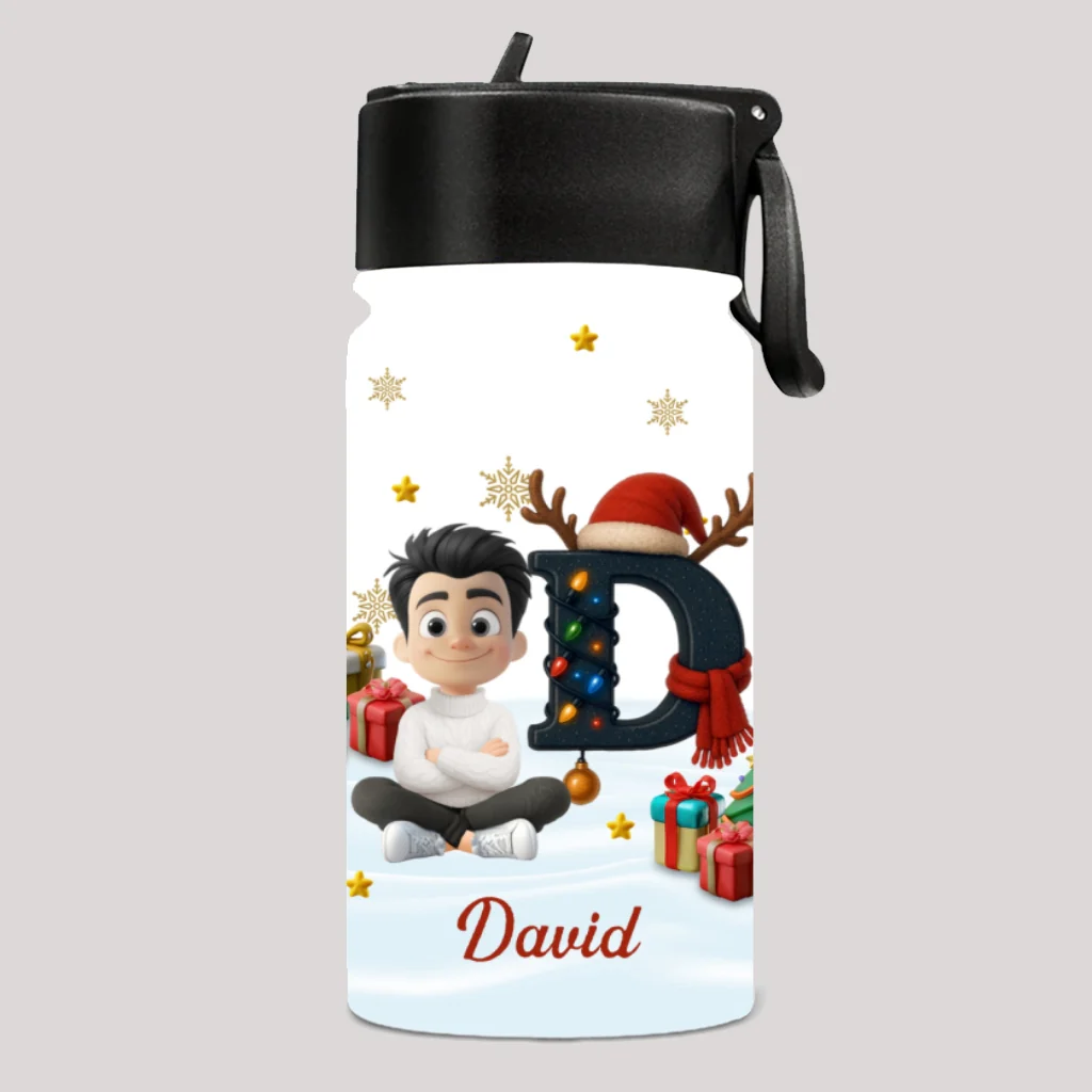 Kid Name Christmas Alphabet - Personalized Custom Kids Water Bottle - Image 6