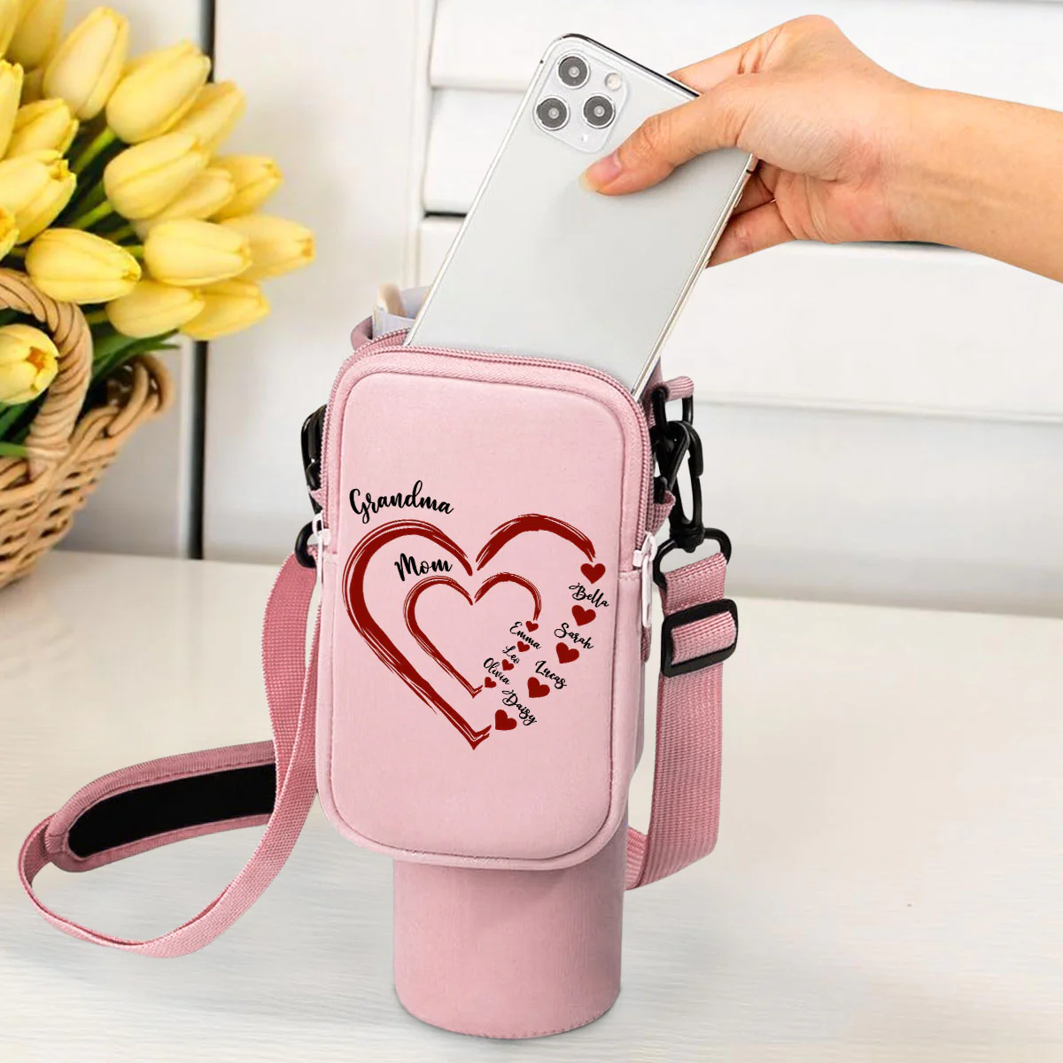 Kids And Grandkids Make Life Grand - Personalized Custom Water Bottle Carrier Bag - Image 3