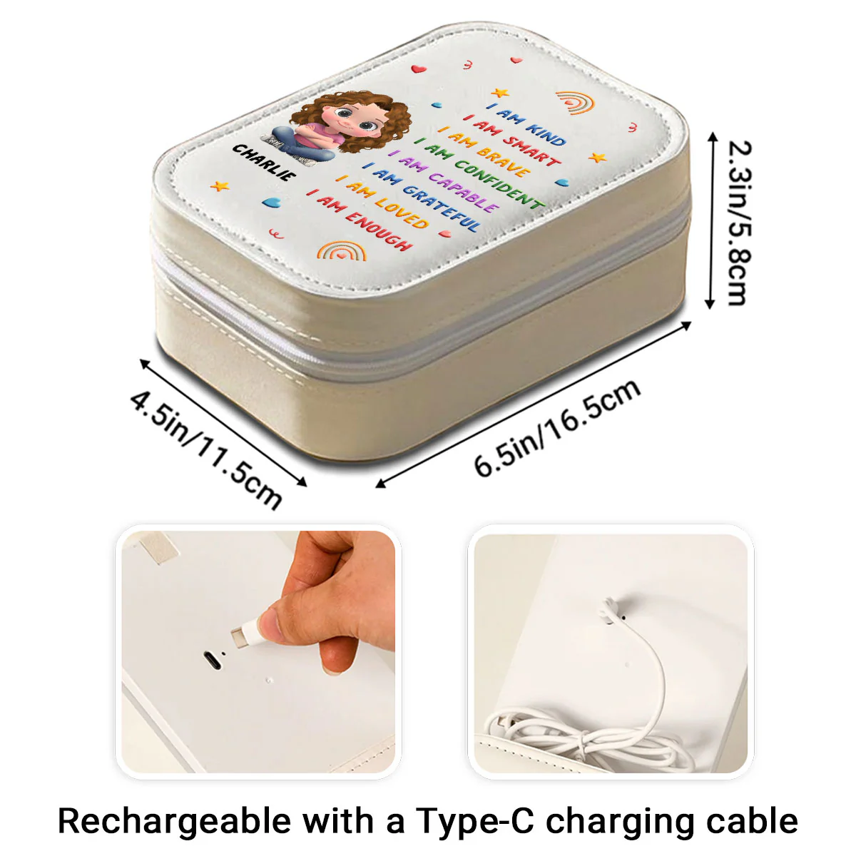 Kind Smart Loved Cartoonize - Personalized Custom Jewelry Box With LED Mirror - Image 2