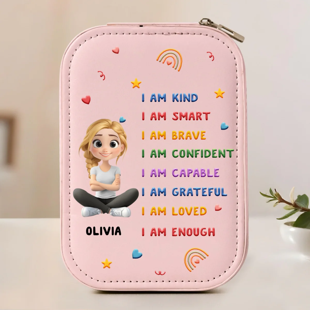 Kind Smart Loved Cartoonize - Personalized Custom Jewelry Box With LED Mirror - Image 8