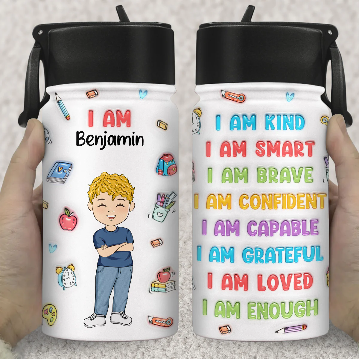 Kind Smart Loved - Personalized Custom Kids Water Bottle - Image 3