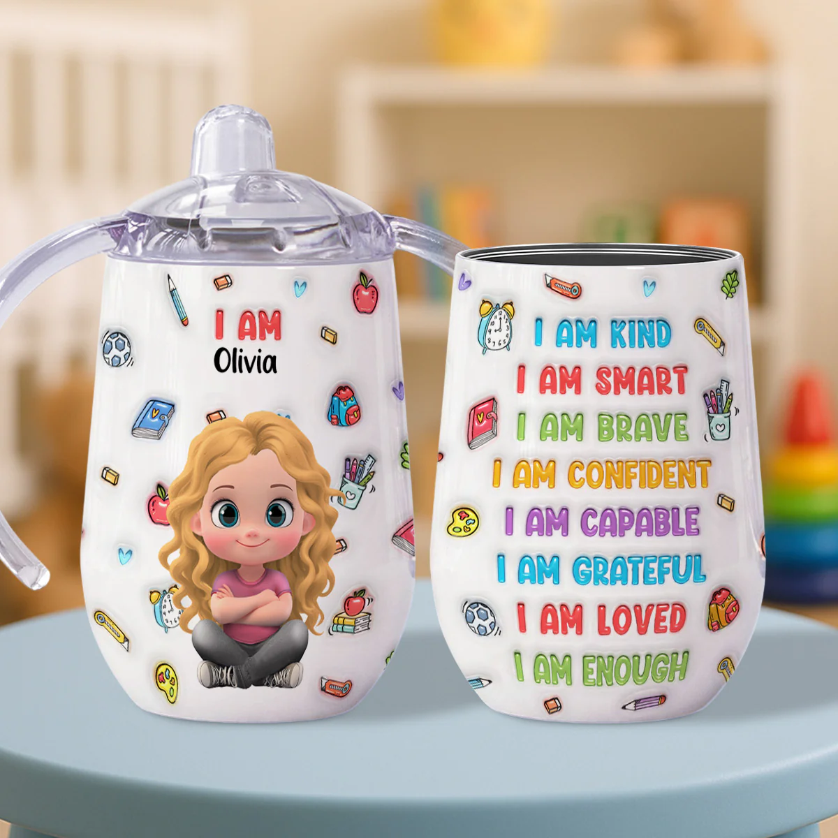 Kind Smart Loved - Personalized Custom Sippy Cup With Handles