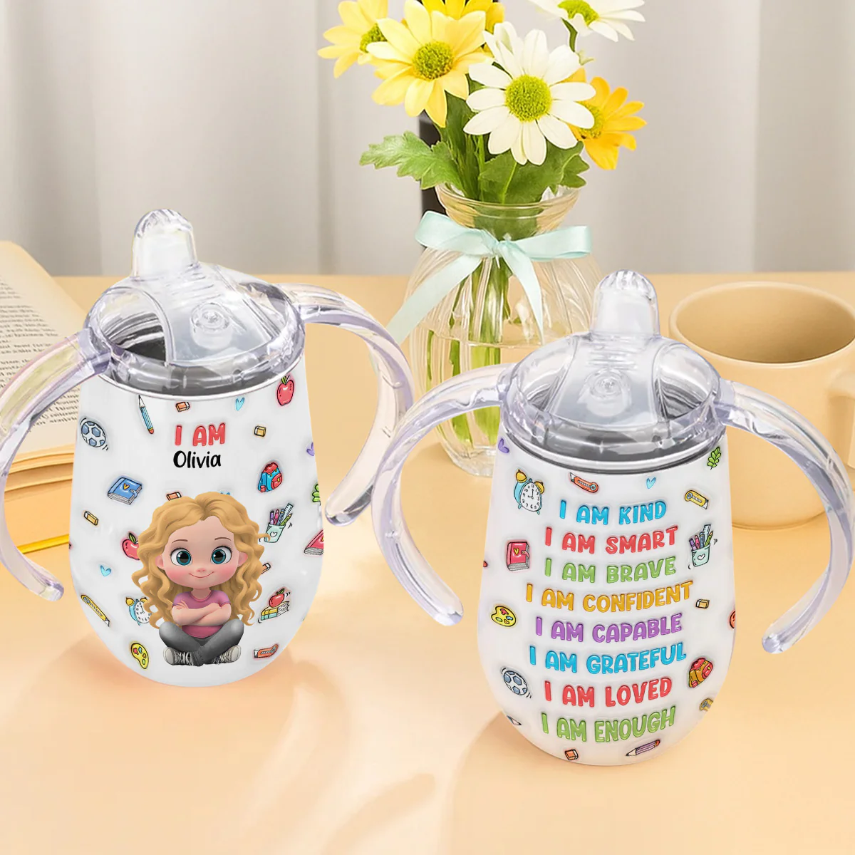 Kind Smart Loved - Personalized Custom Sippy Cup With Handles - Image 4