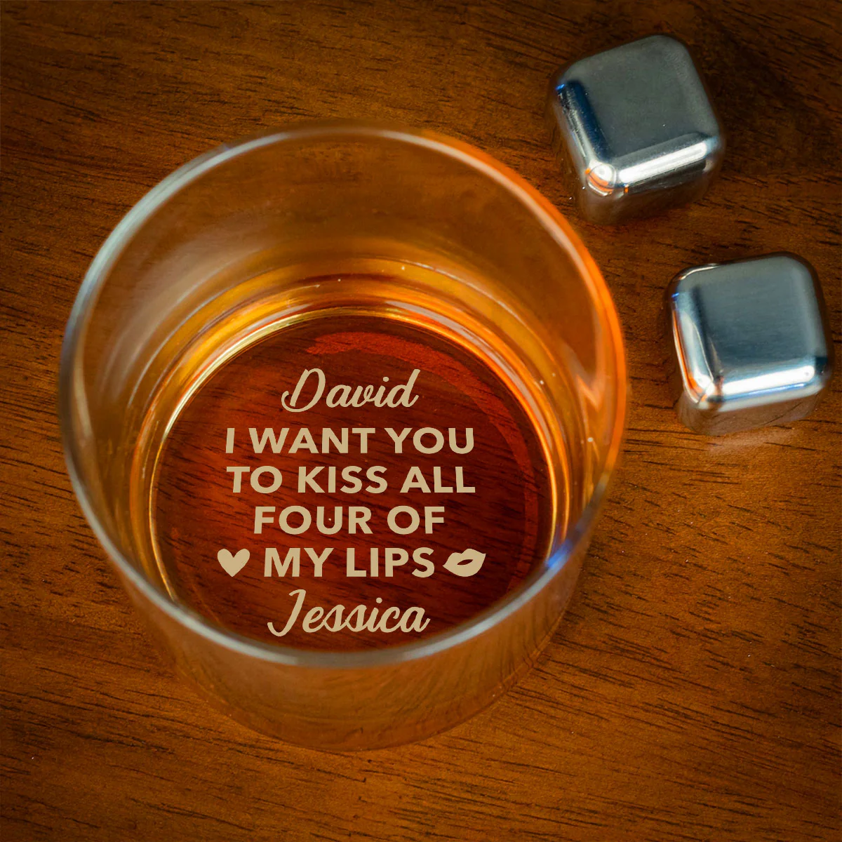 Kiss My Lips Let Play - Personalized Custom Engraved Whiskey Glass - Image 2