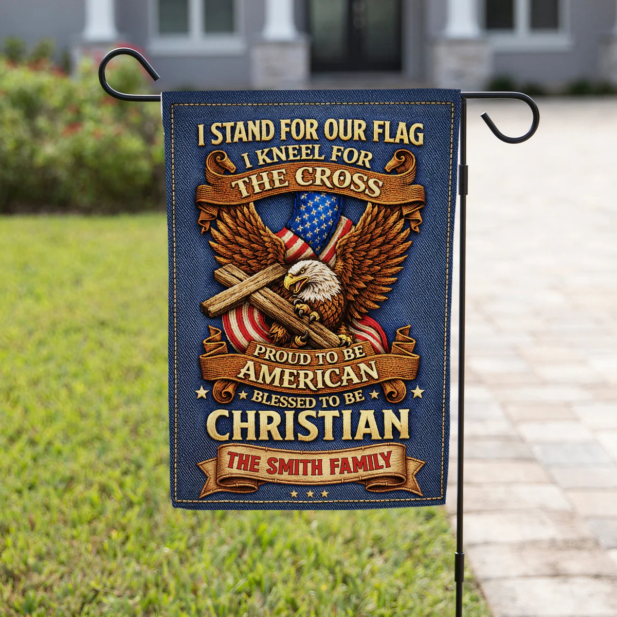 Kneel For Cross - Personalized 3D Effect Custom Flag - Image 3