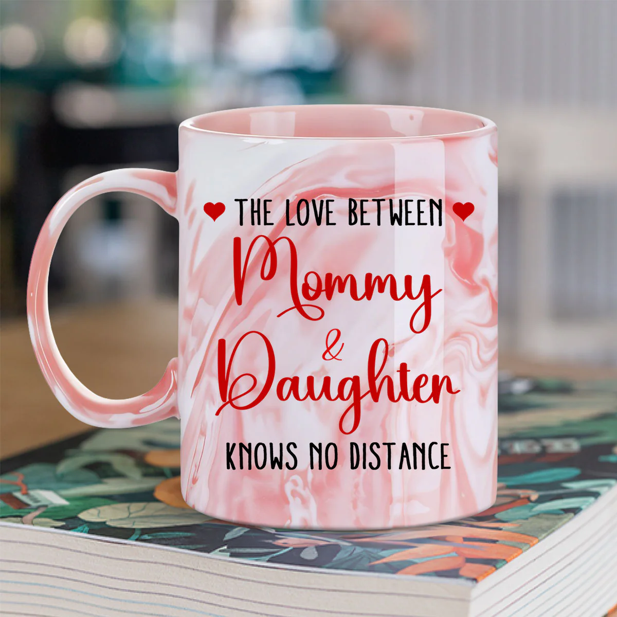 Knows No Distance - Personalized Custom Pink Marble Mug - Image 4