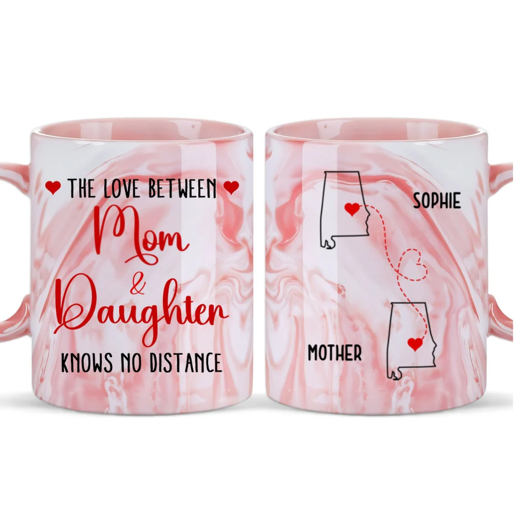 Knows No Distance - Personalized Custom Pink Marble Mug - Image 5