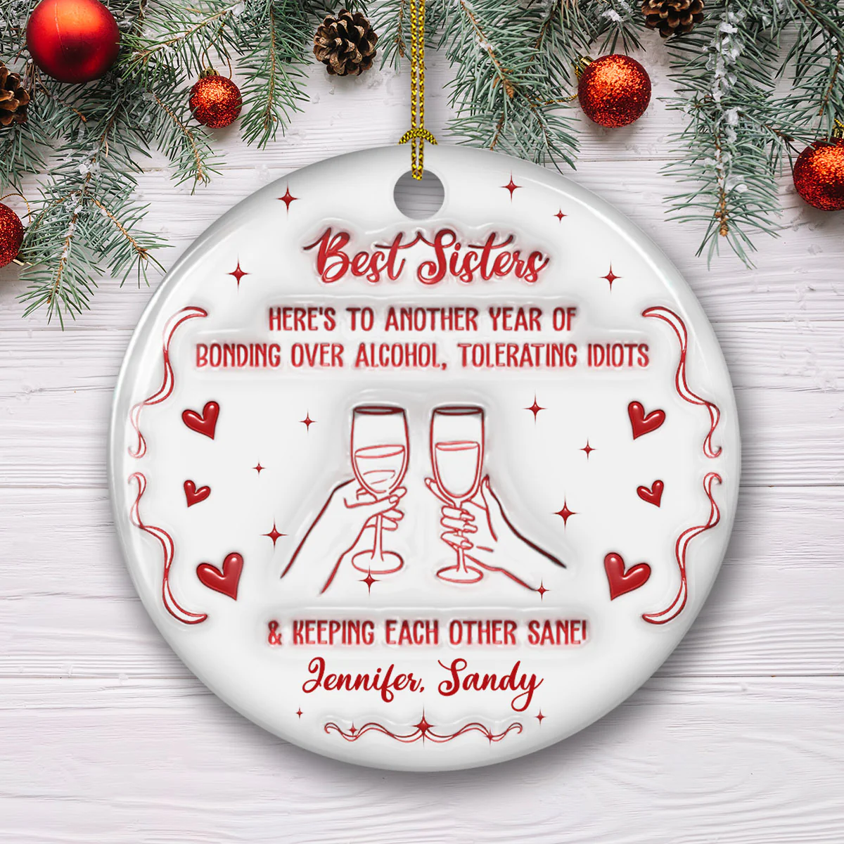 Laughing At Our Own Jokes - Personalized Custom 3D Inflated Effect Ceramic Ornament - Image 2