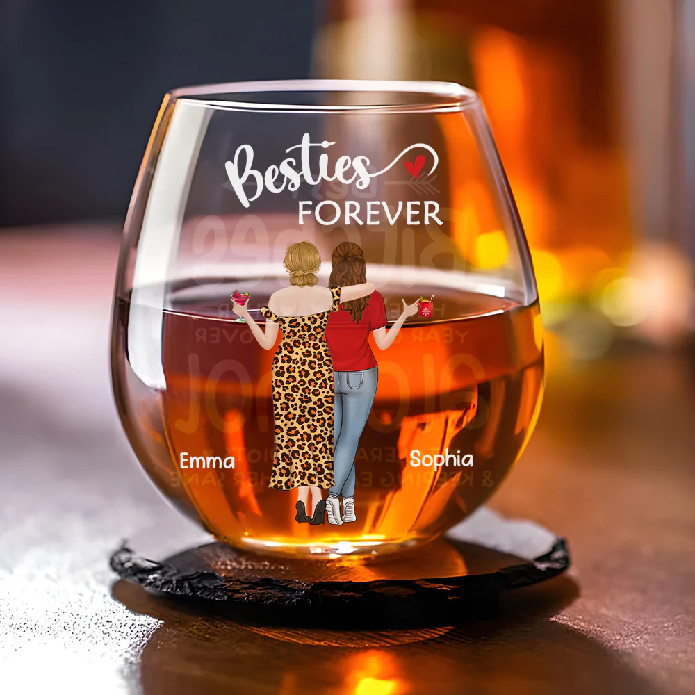 Laughing & Keeping Each Other Sane - Personalized Custom Wine Glass - Image 2