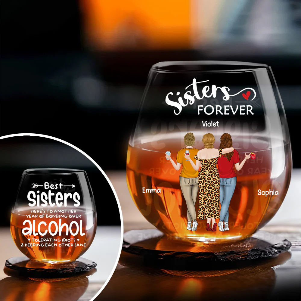 Laughing & Keeping Each Other Sane - Personalized Custom Wine Glass - Image 4