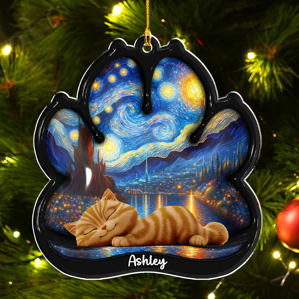 Lay Here With Cat - Personalized Custom 3D Effect Acrylic Ornament - Image 4