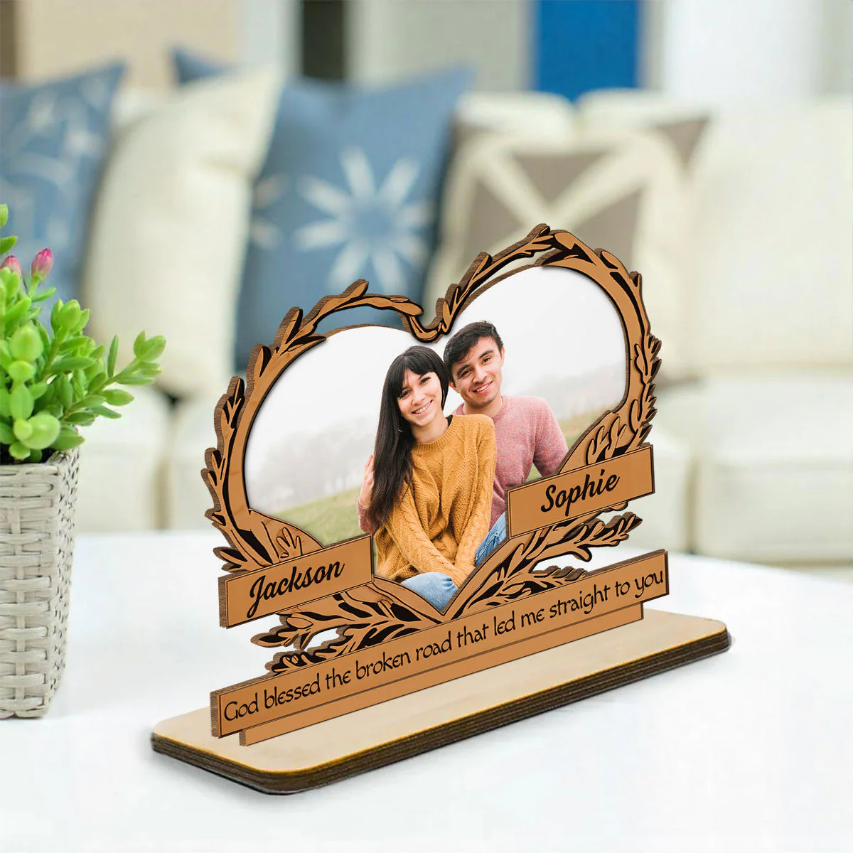 Led Me Straight To You - Personalized Custom 2-Layer Wood Plaque With Flat Base - Image 3